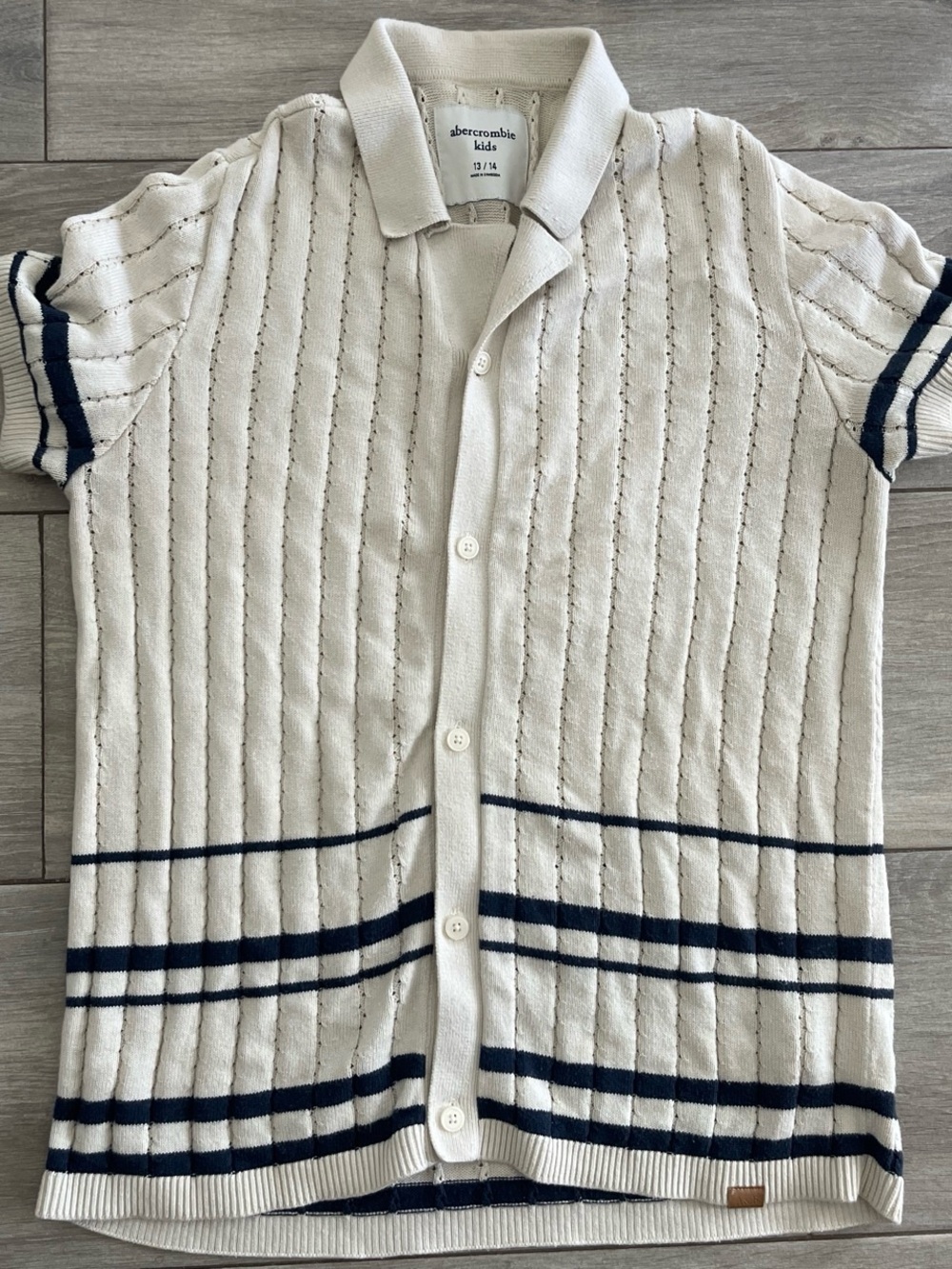 abercrombie kids Cream Knit Polo Cardigan with Navy Logo